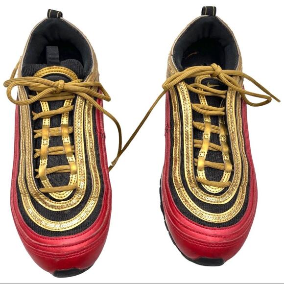 NIKE WOMENS AIR MAX 97 RED METALLIC GOLD SEQUIN SIZE 8.5  CT1148 600 - Picture 6 of 9